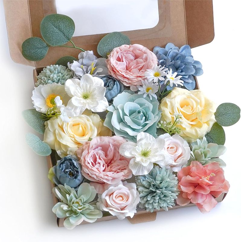 Photo 1 of Floweroyal Artificial Flowers Combo Fairy Blue Flowers Mix Silk Flowers Fake Roses with Stems for DIY Wedding Bridal Bouquets, Baby Shower, Floral Arrangement, Table Centerpieces, Home Decorations.