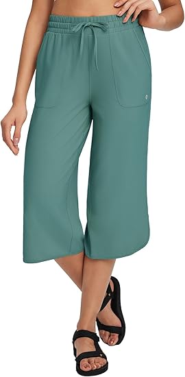 Photo 1 of baleaf Women's Hiking Pants Capri Wide Leg Lightweight Pants Plus Size UPF50+ Quick Dry Casual Sweatpants Walking green M