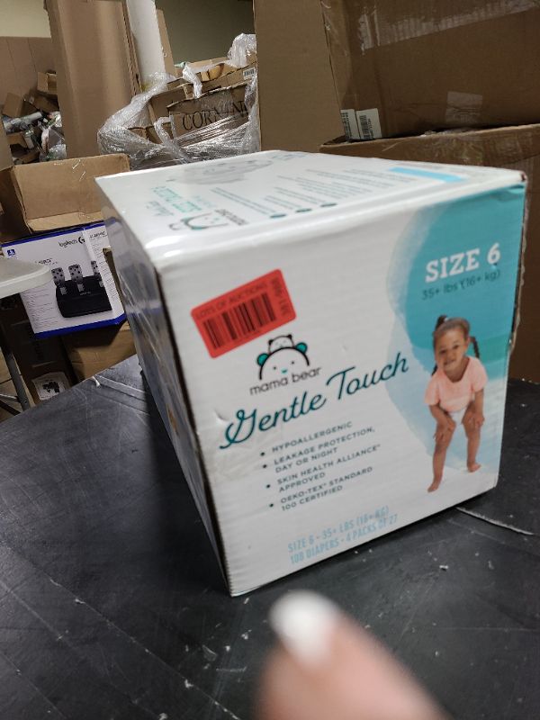 Photo 1 of Amazon Brand - Mama Bear Gentle Touch Diapers, Hypoallergenic, Size 6, 108 Count (4 packs of 27), White