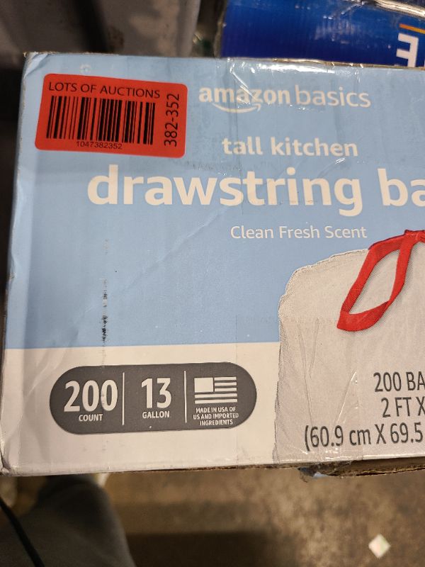 Photo 1 of Amazon Basics Scented Trash Bags, Tall Kitchen Drawstring, Clean Fresh Scent, 13 Gallon, 200 Count, Pack of 1