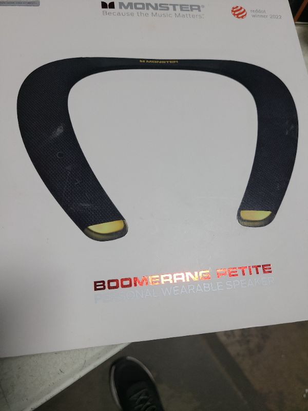 Photo 1 of Monster Boomerang Petite Neckband Bluetooth Speakers, Neck Speaker with 15H Playtime, aptX High Fidelity 3D Stereo Sound, Low Latency, Built-in Mic, IPX5 Waterproof Wearable for Home Outdoor