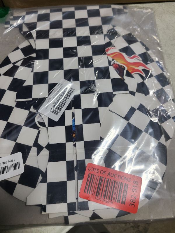 Photo 1 of 3-Tier Racing Theme Cupcake Stand - 18 Inches Tall, Checkered Flag Design Dessert Stand Holder Display with Sports Car Topper for Race Car Party, Birthday, and Racing Theme Decorations