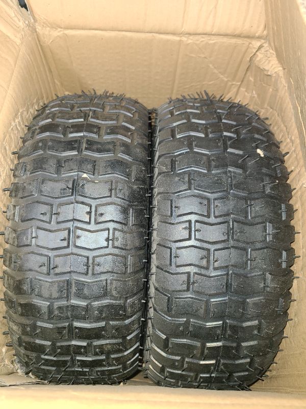 Photo 1 of 15x6.00-6 Tire and Wheel Set Lawn Mower Tire and Wheel Tractors Front Tire for the stock front wheels of John Deere Riding Mowers (Silver)(2-Pack)