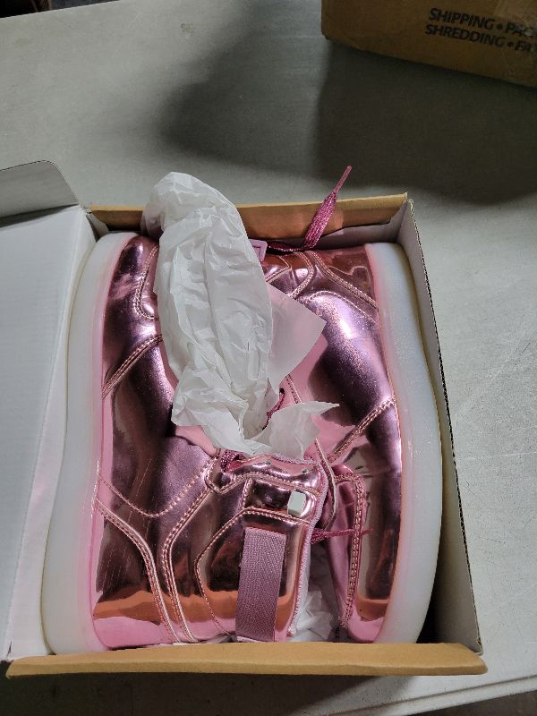 Photo 1 of DIYJTS Unisex LED Light Up Shoes, Fashion High Top LED Sneakers USB Rechargeable Glowing Luminous Shoes for Men, Women, Teens Pink size 39 