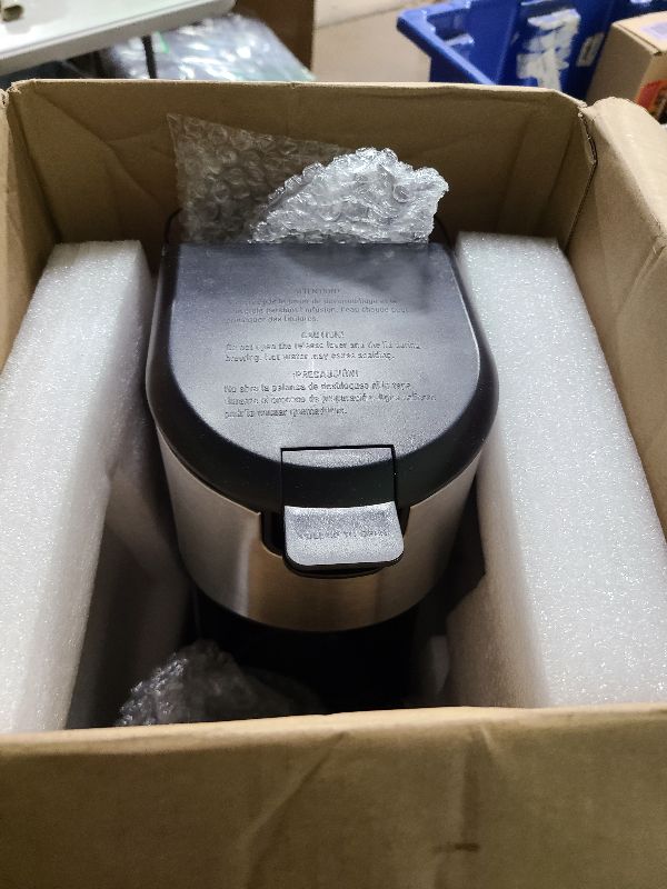 Photo 1 of Amazon Basics Single Serve Coffee Maker K-Cup, 14 Oz, Black & Stainless Steel Machine, 5.98"D x 9.44"W x 14.17"H