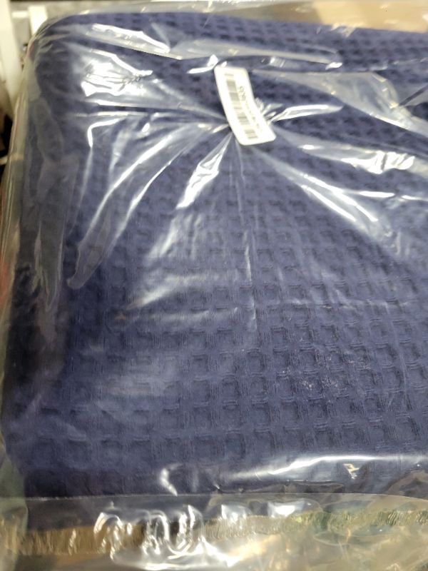 Photo 1 of 100% Cotton Waffle Weave Bed Blanket | Soft, Breathable, and Lightweight Blanket for All-Season | Perfect for Layering | Brielle Collection (King, Navy)