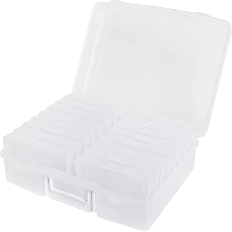 Photo 1 of novelinks Transparent 4" x 6" Photo Cases and Clear Craft Keeper with Handle - 16 Inner Cases Plastic Storage Container Box (Clear) 
