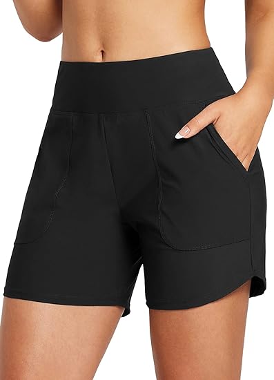 Photo 1 of baleaf Women's 5" Workout Shorts Athletic Running Shorts High Waisted with Zipper Pocket Gym Quick Dry Hiking Sports Black S