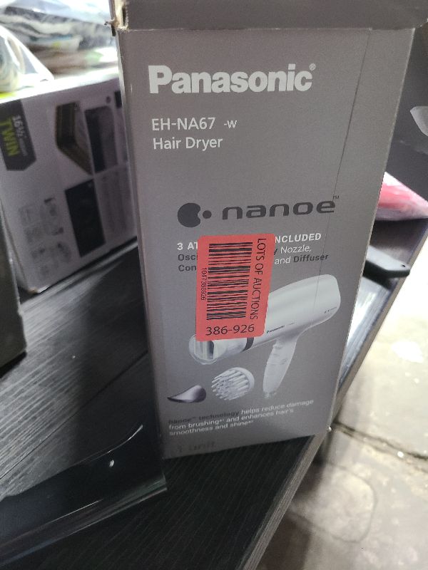 Photo 1 of Panasonic Nanoe Salon Hair Dryer with Oscillating QuickDry Nozzle, Diffuser and Concentrator Attachments, 3 Speed Heat Settings for Easy Styling and Healthy Hair - EH-NA67-W (White)