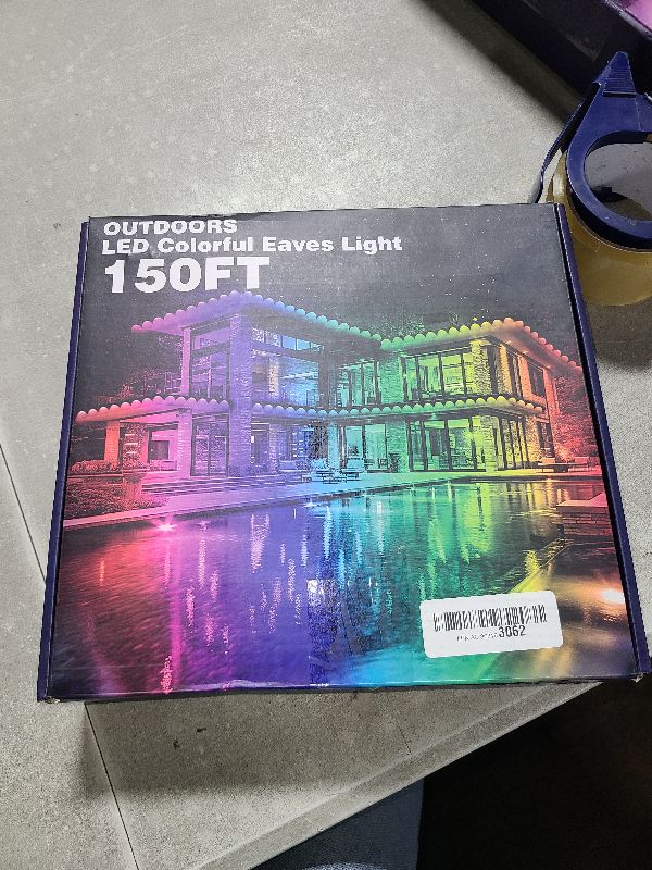 Photo 1 of 150FT Permanent Outdoor RGB Lights - IP67 Waterproof with Smart App Control Remote, DIY Scene Modes, Music Synchronization, Eaves Lights for Garden Decor, Deck, Christmas, Party, Party, Halloween,Roof