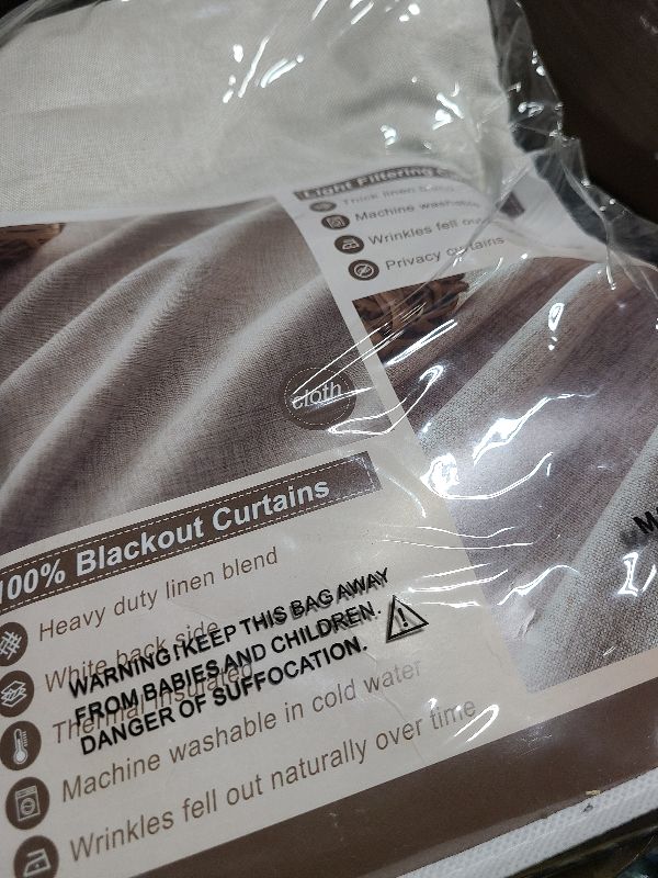 Photo 1 of 8-3/4FT Extra Long Curtains for Bedroom, Lush Decor 105 Inch Linen Blackout Light Blocking Nursery Window Curtains 2 Panels Burg Textured Back Tab&Pinch Pleated Drapes with Hooks Birch (40"x105")