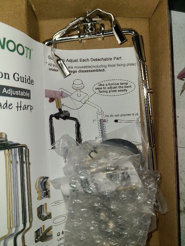 Photo 1 of 7 8 9 10 inch Lamp Shade Harp Holder,Adjustable Lamp Harp Kit,Fit Both Standard Lamp Rod and E26 Light Base UNO Fitter Adapter,with 2 Shade Attaching Finial Top (Silver Color - 1 Set)