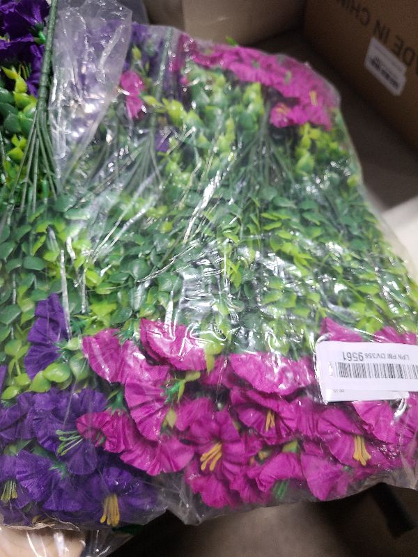 Photo 1 of HyeFlora Artificial Faux Outdoor Flowers Plants for Spring Outside Decoration, 12 Bundles Silk Morning Glory UV Resistant Look Real Fake Flowers for Planter Front Door Porch Patio Yard Window Box Home