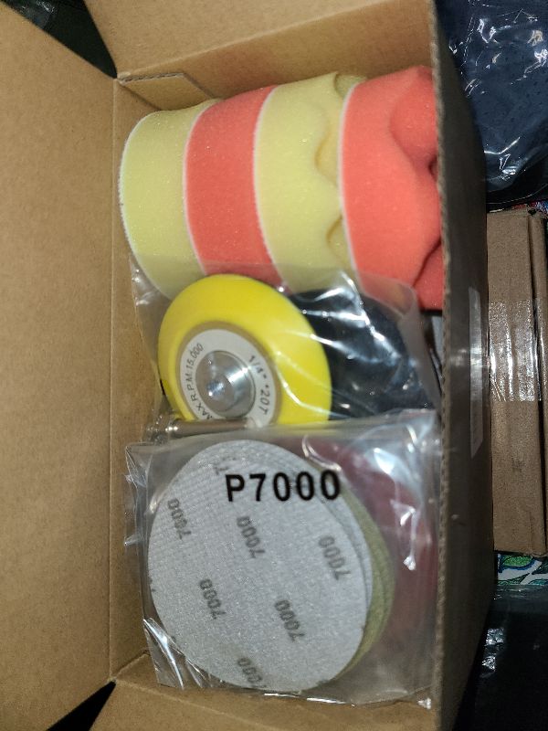 Photo 1 of 47pcs Wet Dry Sanding Disc Drill Polish Kit Attachment, 3 Inch Wet Dry Sandpaper Hook and Loop Headlight Restoration Kit, Buffing Pads with Rotary Tools for Car Wood Metal Glass Resin Expoxy