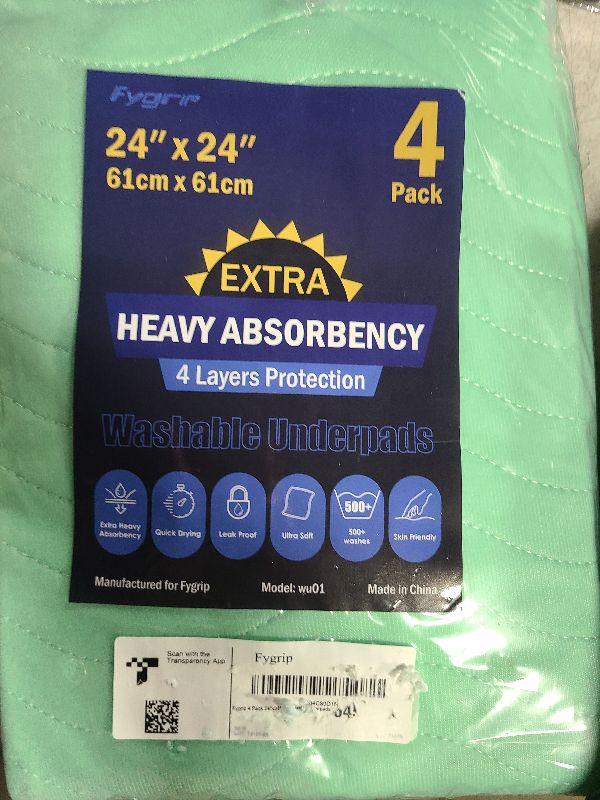 Photo 1 of 4 Pack 24” x 24” Extra Heavy Absorbency Washable Underpads, Waterproof Nursing Pads Incontinence Bed Pads, Reusable Washable Pee Pads for Dogs, Diaper Changing & Adults, Washable Puppy Pads