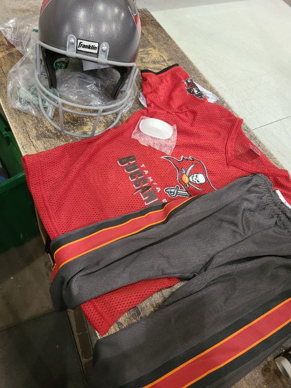 Photo 1 of Franklin Sports Tampa Bay Buccaneers Kids NFL Uniform Set - Youth NFL Team Jersey, Helmet, Pants + Apparel Costume - Official Gear -Youth SMALL
