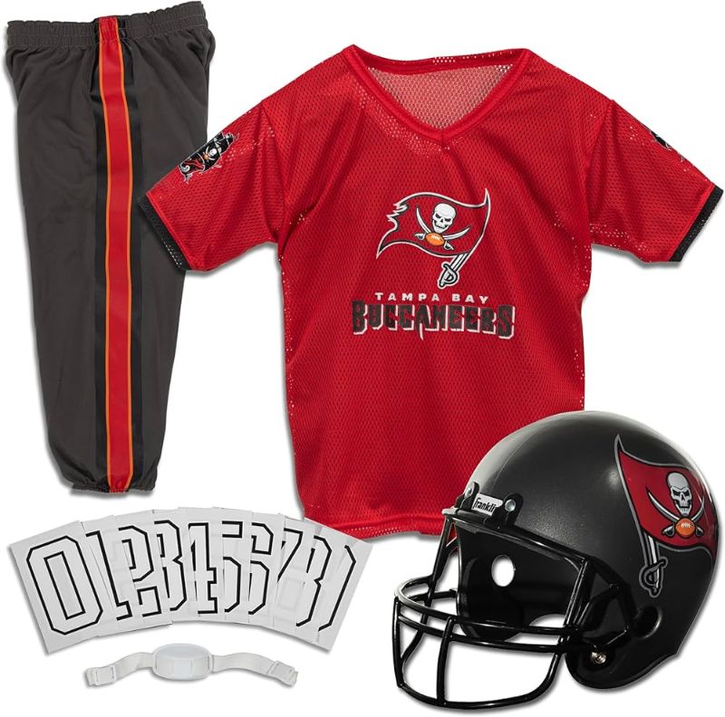 Photo 1 of Franklin Sports Tampa Bay Buccaneers Kids NFL Uniform Set - Youth NFL Team Jersey, Helmet, Pants + Apparel Costume - Official Gear -Youth SMALL
