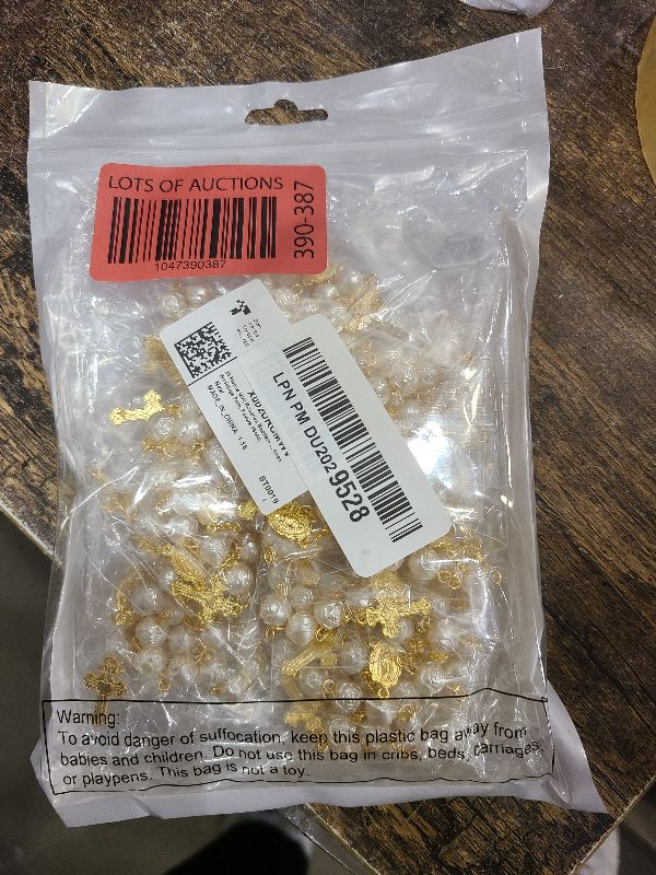 Photo 1 of 30 Pieces Mini Rosaries Baptism Rosary Beads Finger Baptism Rosaries Bulk with Organza Bags for First Communion Christening Christmas Weddings Party Favors (Gold)