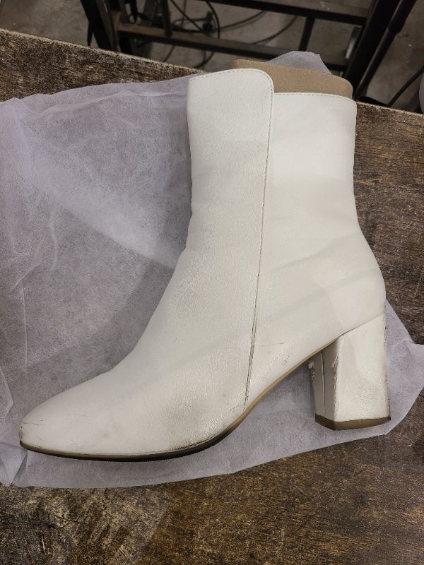 Photo 1 of IDIFU Women's Ada Fashion Square Toe Ankle Boots Low Block Heel Short Boots Side Zipper Booties Shoes- Half Size Larger (White Pu, 8 M US)