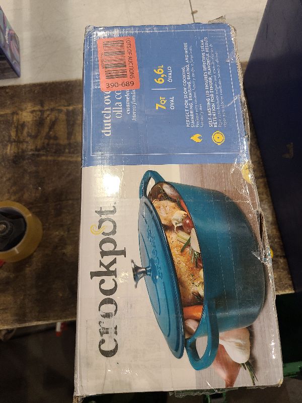 Photo 1 of Crock-Pot Artisan Oval Enameled Cast Iron Dutch Oven, 7-Quart, Teal Ombre