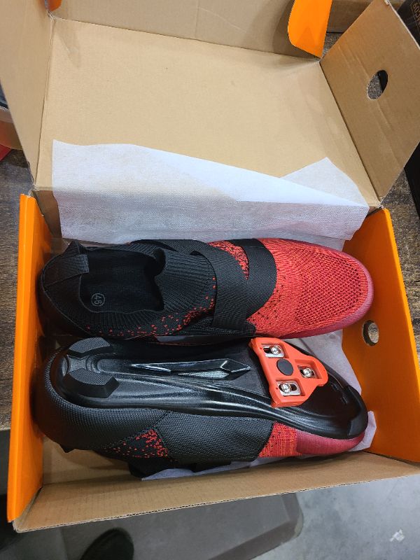 Photo 1 of Unisex Cycling Shoes Compatible with Peloton Bike & SPD Indoor Road Riding Biking Bike Shoes with Delta Cleats Included for Men Red size 12