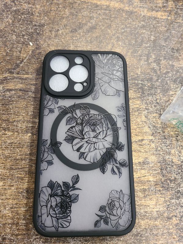 Photo 1 of AIGOMARA for iPhone 13 Pro Case [Compatible with MagSafe] Black Flower Floral Pattern Design Case for Women Girls Soft TPU Bumper Hard PC Back Anti-Fall Shockproof Protective Slim Magnetic Cover