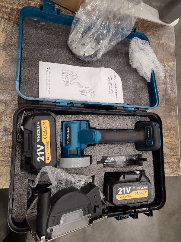 Photo 1 of HECUSAM 3” Mini Circular Saw, Multifunctional Metal Cutting Saw, Cordless Chop Saw with 2 x 4.0Ah Battery & Cut Off Wheels, Cut Off Tools for Tiles, Woodworking, Soft Metal, Plastic