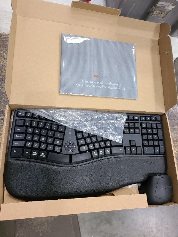 Photo 1 of MEETION Ergonomic Wireless Keyboard and Mouse, Ergo Keyboard with Vertical Mouse, Split Cushioned Wrist Palm Rest, Natural Typing, Rechargeable, Full Size, Windows/Mac/Computer/Laptop, Black DirectorC