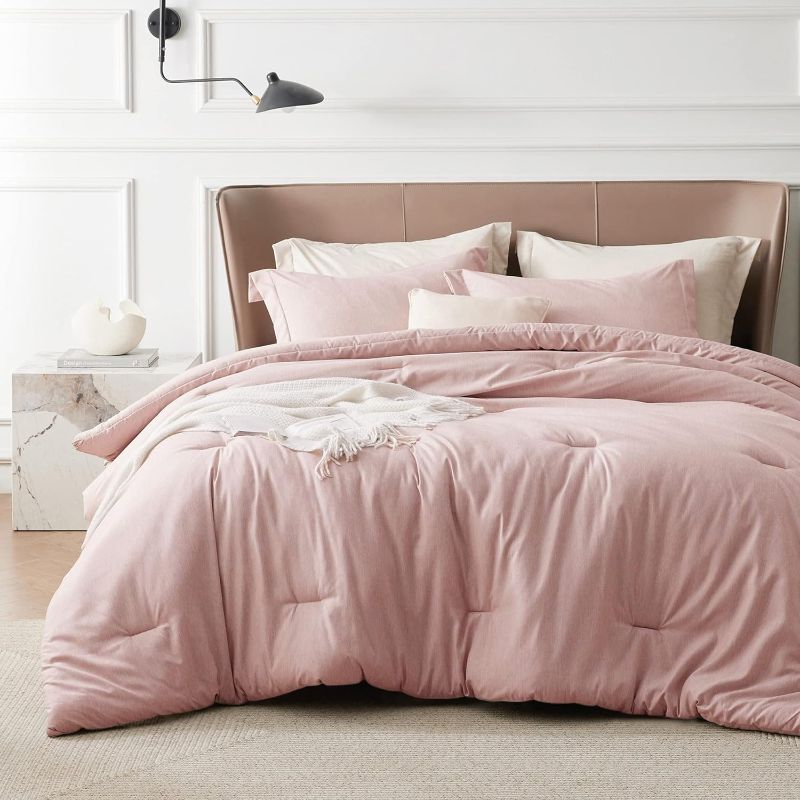 Photo 1 of Monbix Full Comforter Set - 7 Pieces Light Pink Bed in a Bag Full Size Bedding Sets with Comforters, All Seasons Down Alternative Comforter with Sheets,Pillowcases & Shams