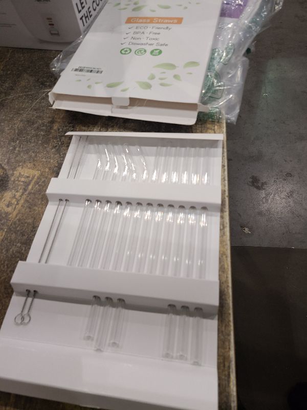 Photo 1 of [12 Pcs] Reusable Glass Straws Shatter Resistant - 11" x 8mm and 9" x 8mm Clear Straws Each Including 3 Straight and 3 Bent with 2 Cleaning Brush for 30 oz and 20 oz Tumblers Juice Coffee Cocktail Tea