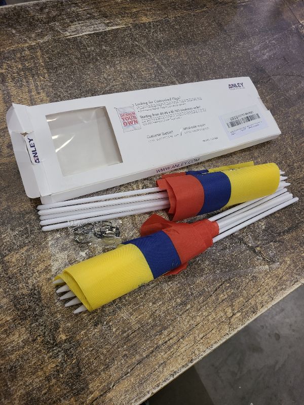 Photo 1 of Anley Ecuador Mini Flag 12 Pack - Hand Held Small Miniature Ecuadorian Flags on Stick - Fade Resistant & Vivid Colors - 5x8 Inch with Solid Pole & Spear Top