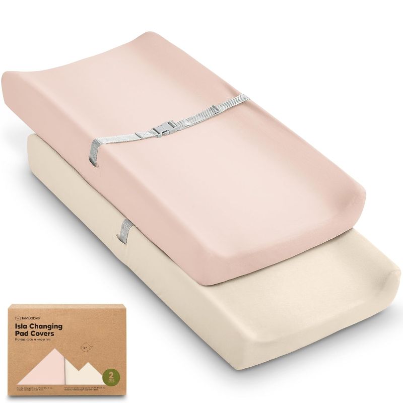 Photo 1 of  2-Pack Baby Changing Pad Covers for Girl, Boy, Neutral - Soft Viscose Derived from Bamboo Changing Table Pad Cover Sheets, Baby Nursery Diaper Changing Pad Cover, Contour Changing Pad Liner (Cameo) 