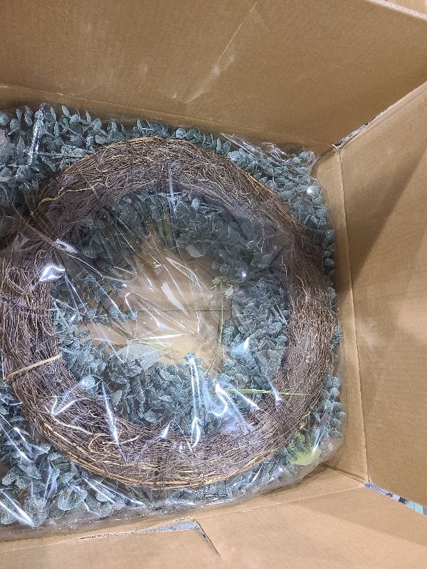 Photo 1 of 24 Inch Eucalyptus Wreath,Artificial Wreaths for Front Door, Year Round Greenery Wreath with Eucalyptus Boxwood Leaf Little Daisy Lambs Ear for Home,Outside Spring/Summer,All Seasons-Indoor/Outdoor
