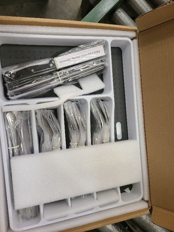 Photo 1 of 49-Piece Silverware Set with Organizer, Heavy Duty Stainless Steel Flatware for 8, Cutlery Utensil Sets with Steak Knives, Rust-proof, Mirror Polished, Dishwasher Safe