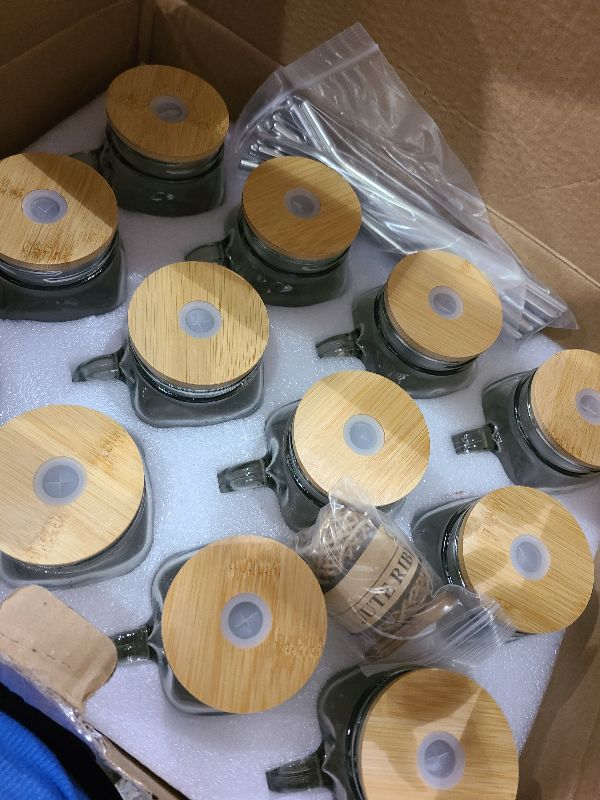 Photo 1 of 16 oz Mason Jars with Handle, Mason Jar Cups, Glass Cups with Lids and Straws, Drinking Glasses Set of 12