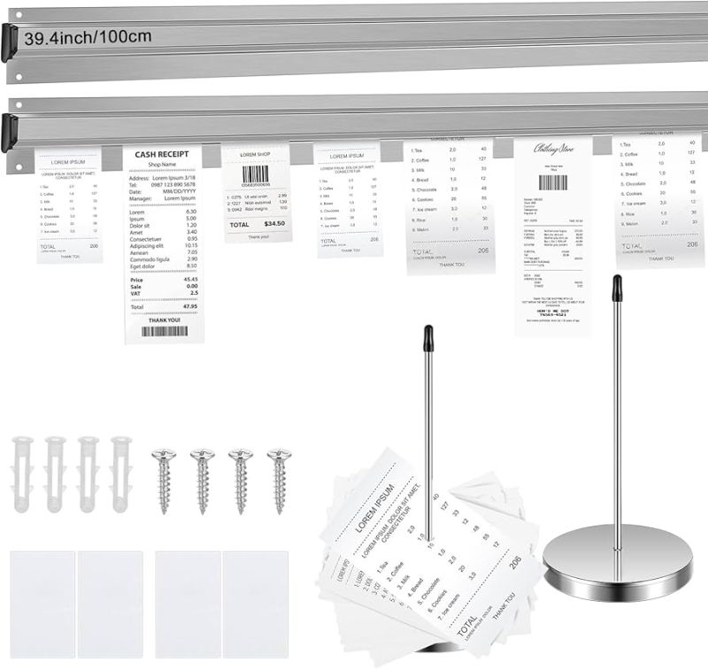 Photo 1 of  Photect 2 Pcs 39.4 Inch Slide Check Rack Aluminum Display Rail and 2 Stainless Steel Receipt Holder Spike Ticket Holder for Restaurant Cafe Kitchen Pub Bar Hotel
