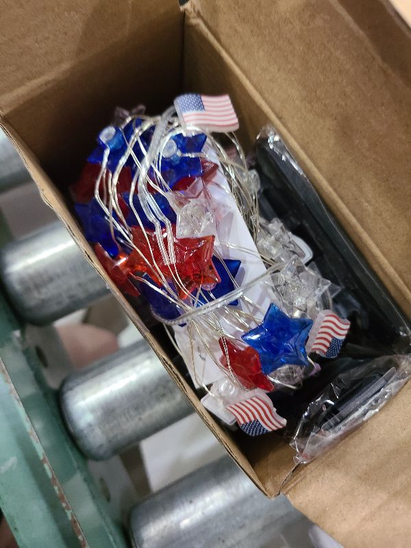 Photo 1 of 2 Pcs 100 LED 4th of July Decorations American Flag & Star Fairy Lights Battery Operated, 34Ft Mini Red White and Blue Lights Remote Timer with 8 Modes for Home Memorial Day Patriotic Decor