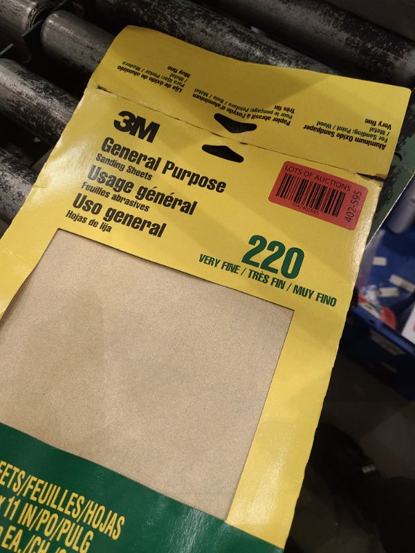 Photo 1 of 3M Sandpaper, 220 Grit, 5 Sheets, 9 in x 11 in, Sands Paint, Wood & Metal, Great For General Purpose Sanding, Very Fine Aluminum Oxide Sand Paper (9000NA-20)