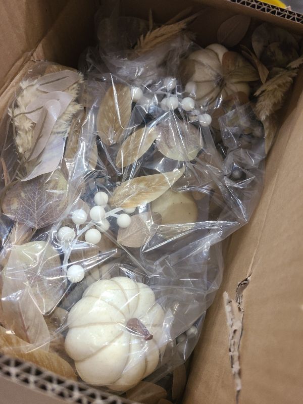 Photo 1 of  Valery Madelyn 24'' Collapsible Thanksgiving Wreaths for Front Door, Autumn Harvest Pumpkin Decor with Lights for Cozy Home, Beige Eucalyptus Pampas Grass Wreath for Fall Table Centerpiece 