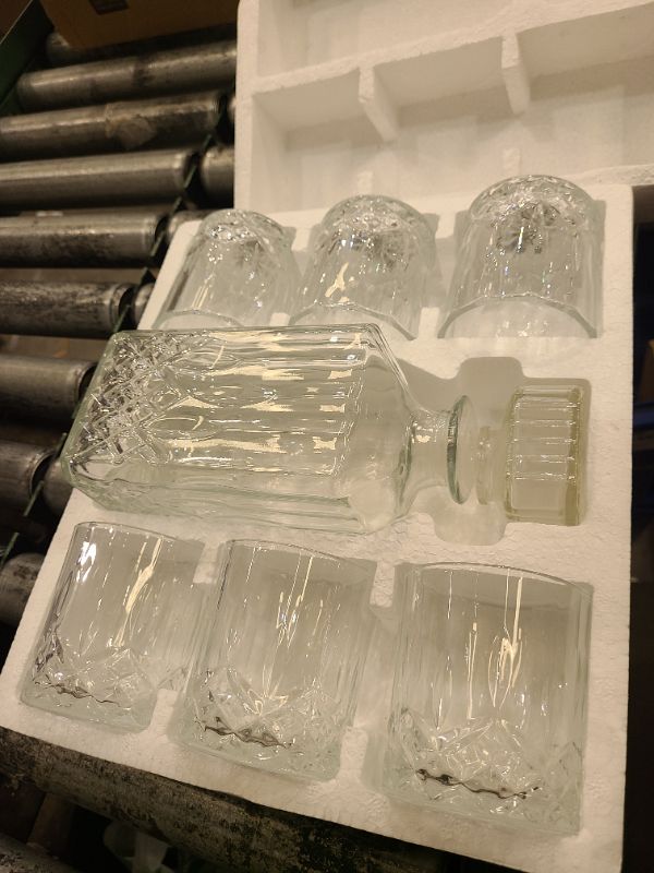 Photo 1 of 7 Piece Decorative Whiskey Decanter Set with Glass for Wine, Bourbon, Brandy, Liquor, 32 oz, Clear