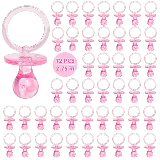 Photo 1 of 72 Pcs Baby Shower Pacifiers, 2.75’’ Plastic Pacifiers for Baby Shower Game, Baby Shower Decoration DIY, Gender Reveal Party Table Scatter/Baby Shower Party Favors, Pink Pacifiers Baby Shower