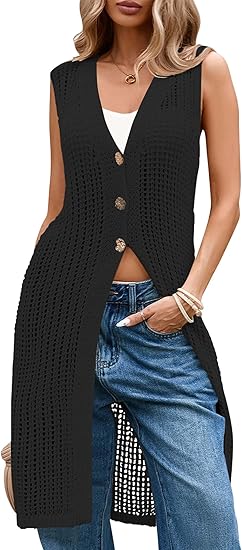 Photo 1 of Cakulo Womens Sleeveless Crochet Cardigans Beach Cover Up 2025 Summer Long Knit Sweater Vest Tops SIZE XL 