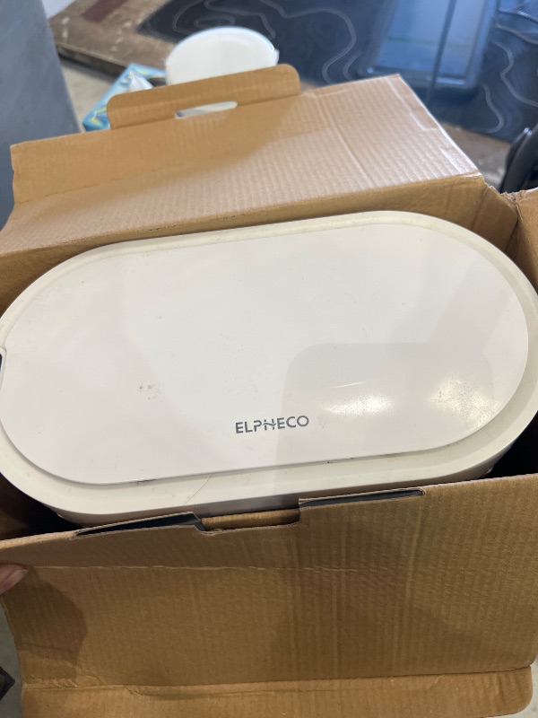 Photo 1 of ELPHECO Automatic Motion Sensor Trash Can - 2 Gallon Slimline for Bathroom, Bedroom, Kitchen, Office - White with Gold Trim