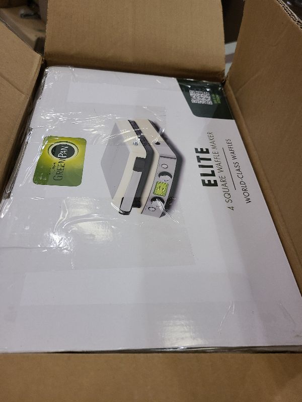 Photo 1 of GreenPan Elite 4-Square Belgian & Classic Waffle Iron, Healthy Ceramic Nonstick Aluminum Dishwasher Safe Plates, Adjustable Shade/Crunch Control, Wont Overflow, Easy Cleanup Breakfast, PFAS-Free,White