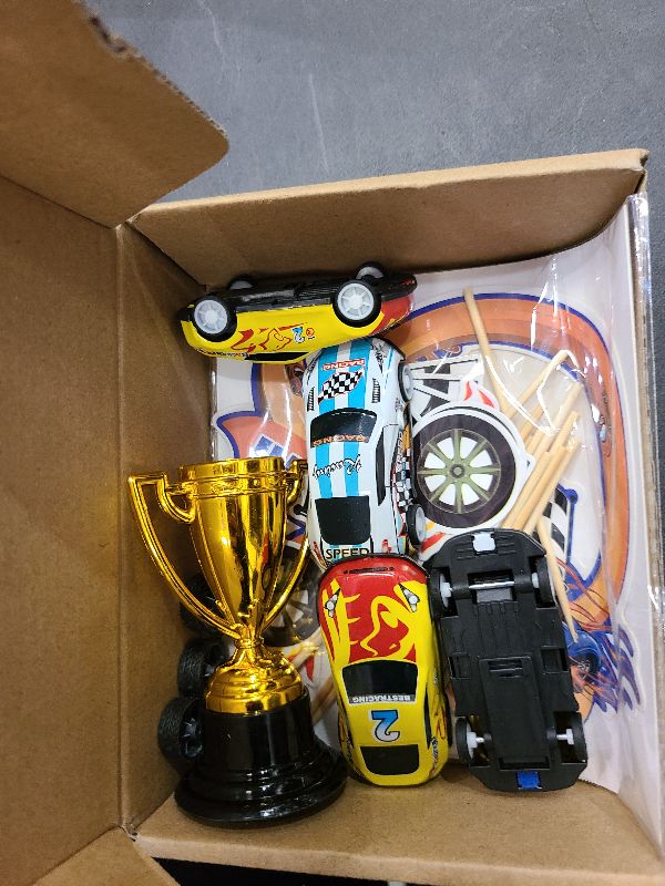 Photo 1 of 24PCS Race Car Happy Birthday Cake Decoration Race Car Cake Toppers Checkered Flag Themed Cake Decoration Race Car Themed Birthday Party Supplies Boy and Girl Cake Decoration