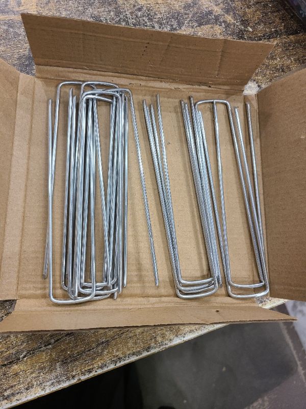 Photo 1 of FEED GARDEN 6 Inch 25 Pack Galvanized Landscape Staples 11 Gauge Anti-Rust Garden Stakes Tent Stakes Landscaping Fabric SOD Pins Yard Stakes for Weed Barrier Fabric