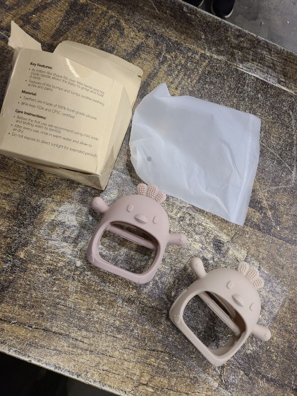 Photo 1 of 2 Packs Baby Teething Toy for 0-6 6-12 Months, Food Grade Silicone Teething Mitten, Anti Dropping Wrist Hand Teethers Baby Chew Toys for Sucking Needs, BPA Free
