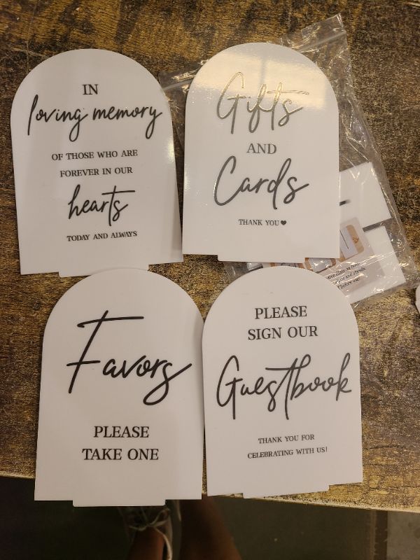Photo 1 of 4pcs Acrylic Wedding Signs for Ceremony and Reception, 5x7 Inch White Wedding Signage, Guest Book Sign, Cards and Gifts Sign, Please Take One Sign, In Loving Memory Sign, Wedding Reception Decor