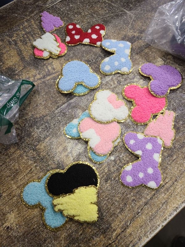 Photo 1 of 20 PCS Chenille Mouse Head Iron on Patches, CCOZN Colorful Chenille Castle Bowknot Mouse Embroidered Patches Sew On Embroidered Applique DIY Accessory for Clothing Hats Jackets Backpack Pants