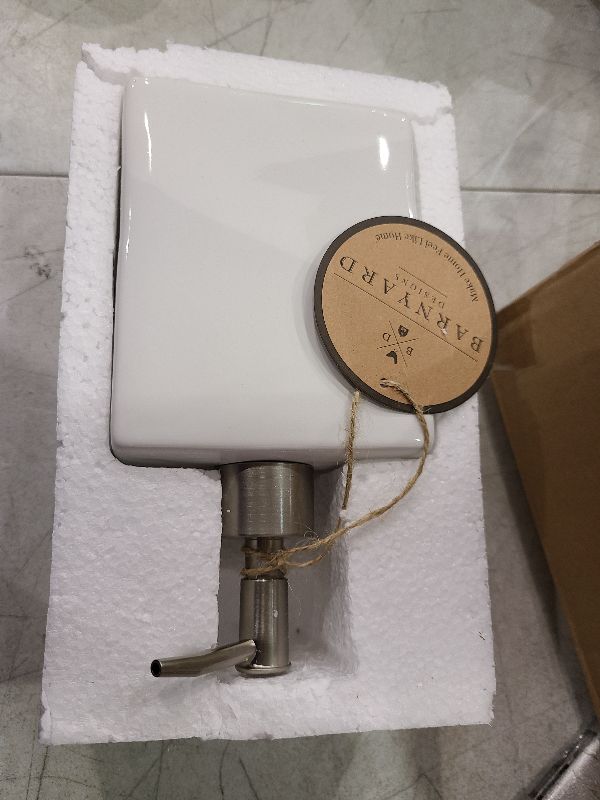 Photo 1 of Barnyard Designs Ceramic Soap Dispenser with Sponge Holder - Farmhouse Kitchen Decor, Rustic Ceramic Soap Dispenser with Sponge Holder for Kitchen Sink Countertop, 4" x 7.5" (White)